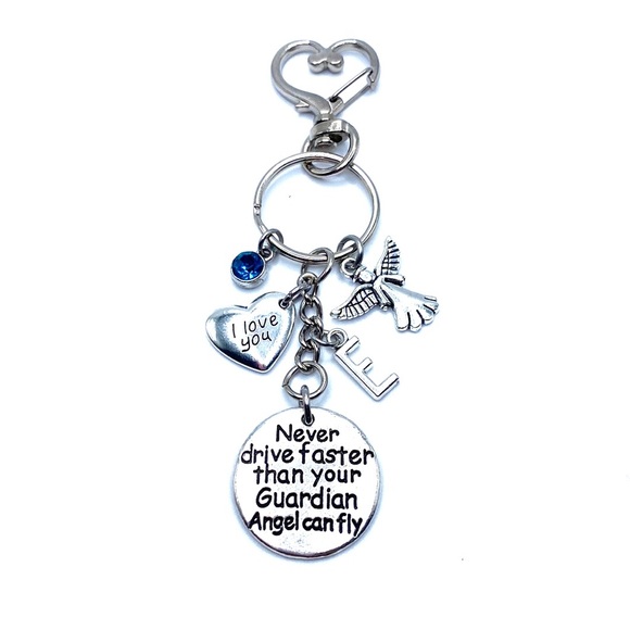 Never Drive Faster Than Your Guardian Angel Can Fly Keychain Bag Charm - Picture 6 of 7